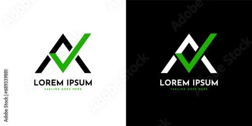 Monogram with letter A looking like a house roof and V like a checkmark. Real estate logo.