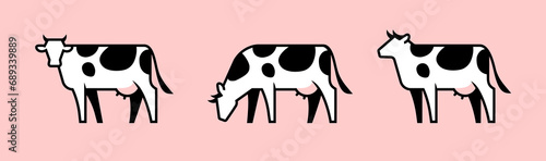 Three linear cow icons. Milk, dairy products symbol.