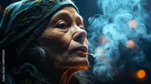 Female head with a smoke.