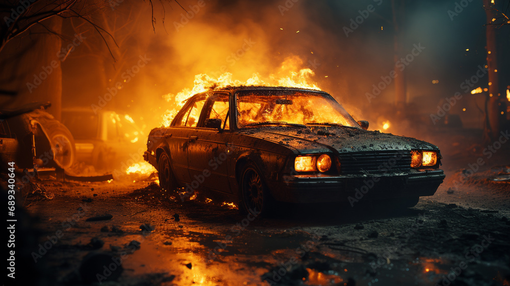 Obraz premium Burning car.