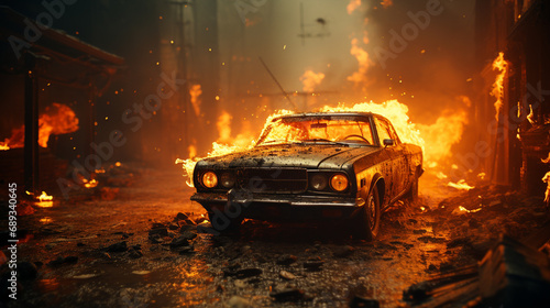Burning car.