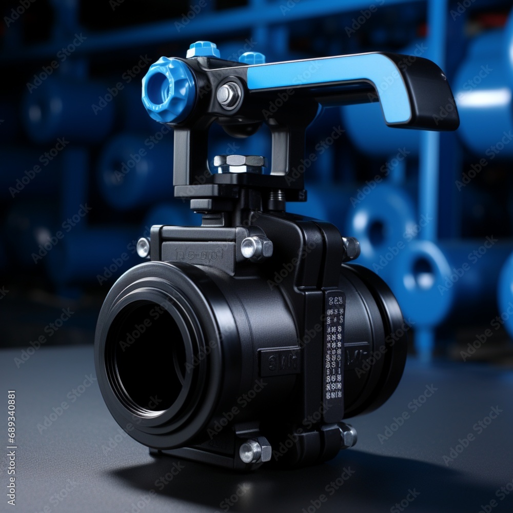 Ball valve on the background of a black-blue