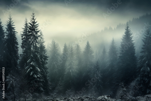 fog in the forest, misty morning in the forest, Beautiful Sunset Sunrise Sun Sunshine In Sunny Summer Coniferous Forest. Sunlight Sunbeams Through Woods In Forest Landscape. Panorama Panoramic View 
