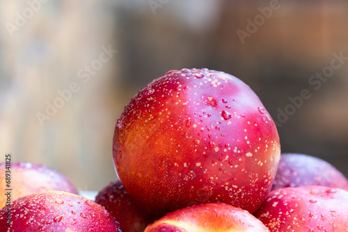 Ripe washed plums. Plums background