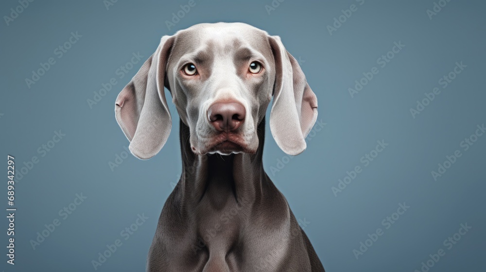 studio portrait of weimaraner dog,isolated on clean pink  background