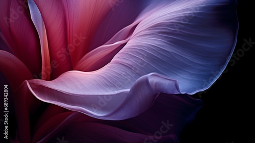 A macro photograph of a delicate flower petal, with its velvety texture and vibrant color.
