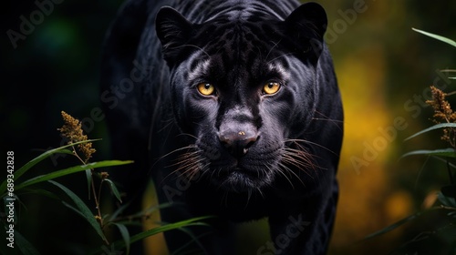 portrait of a black jaguar in the forest © Ron