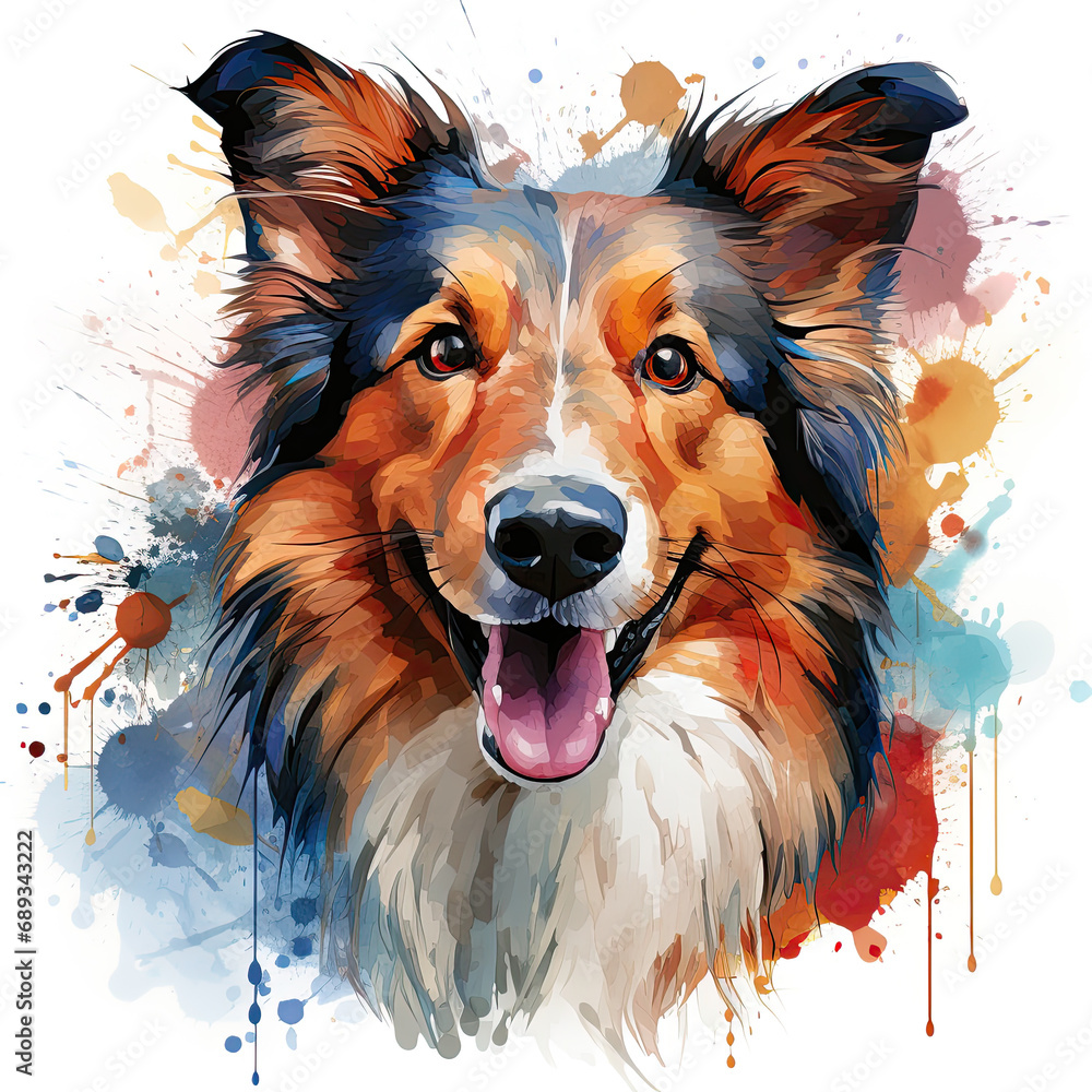 Naklejka premium watercolor Sheltie clipart, Generative Ai