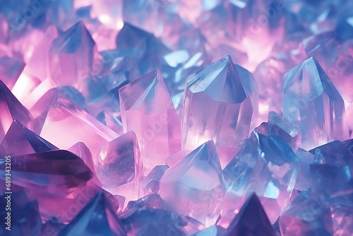 Sparkling background of glowing pink and blue gemstones crystals emitting light refractions exemplifying color theory photography principles