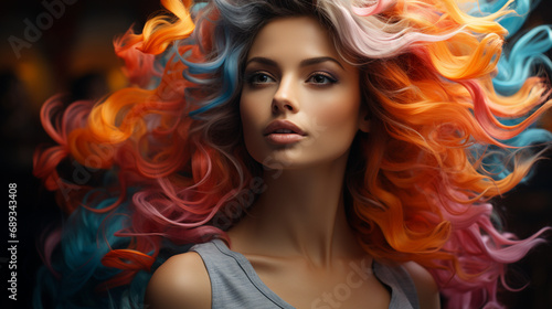 Woman in colorful hair.
