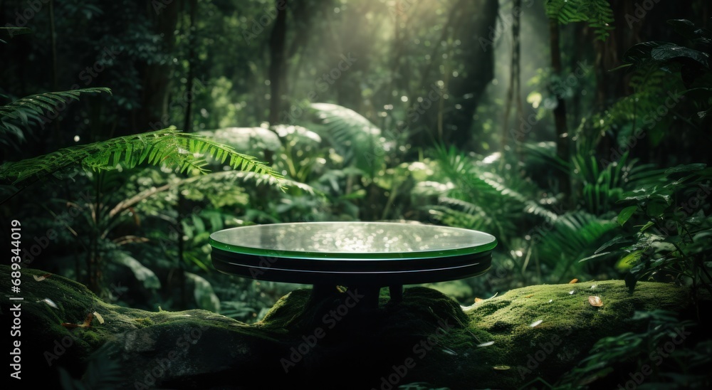a table sitting next to foliage in a tropical forest, a table sitting next to foliage in a tropical forest,