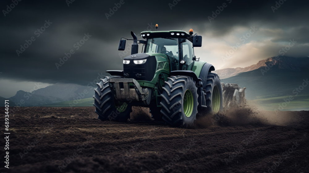 a tractor is plowing a field, a tractor is plowing a field,