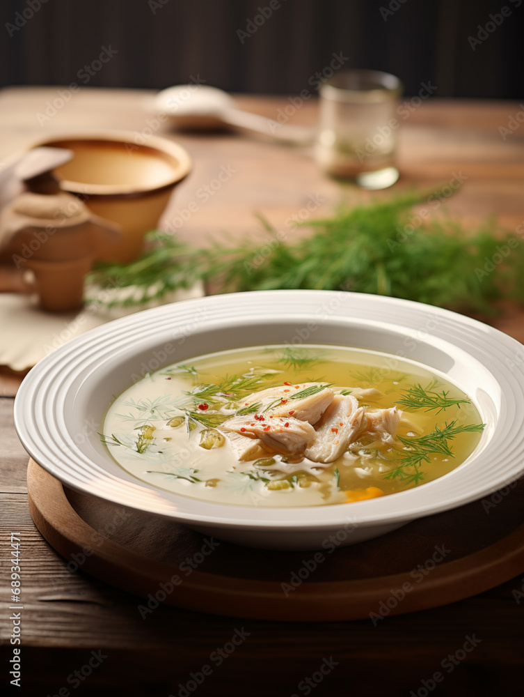 Chicken soup on a plate 