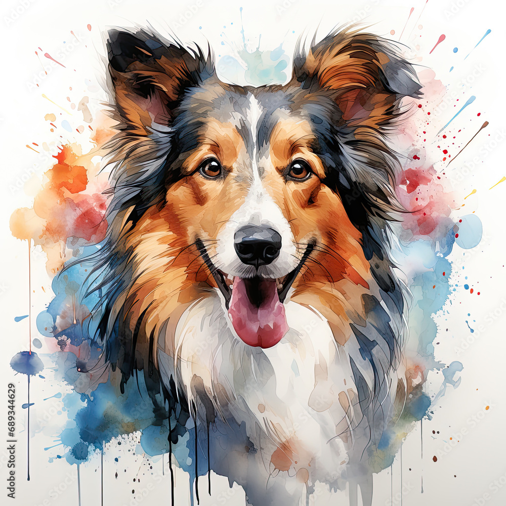 watercolor Sheltie clipart, Generative Ai watercolor Sheltie clipart, Generative Ai