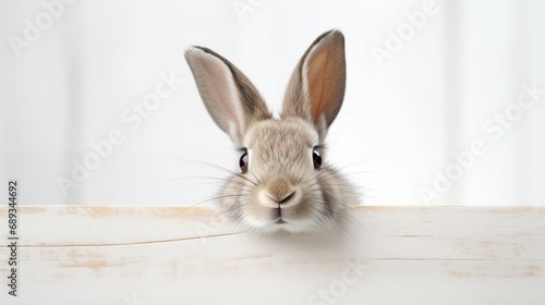 An image of a rabbit peeking out on a white background.