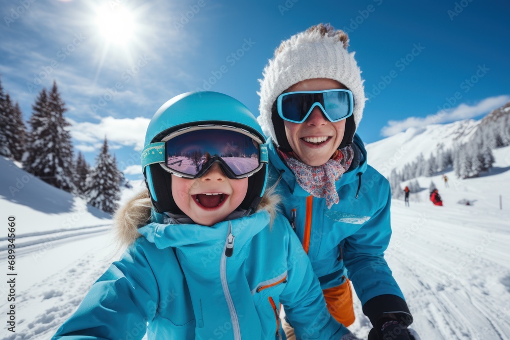 happy children skiing in winter on the snow happy children skiing in winter on the snow