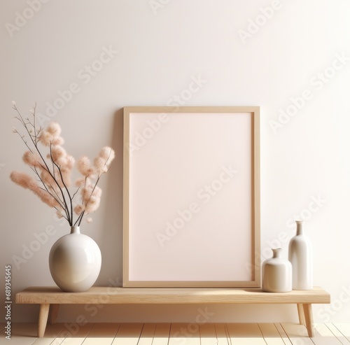 an empty frame with vase and vase on the room