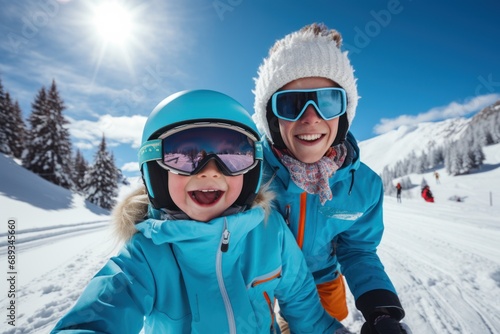 happy children skiing in winter on the snow