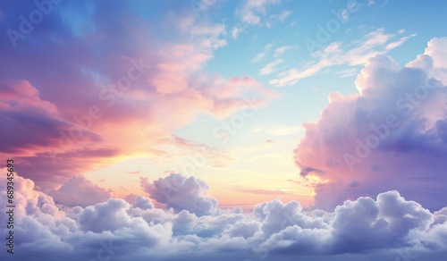 an image of the blue sky with a colorful cloud filled sky,