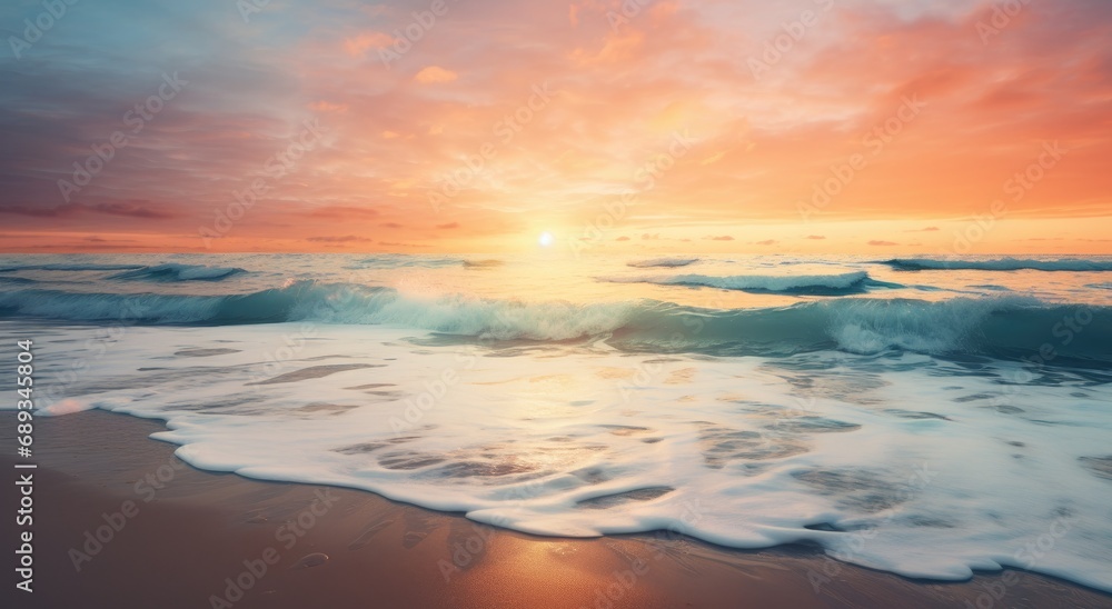 beach at sunset with water in the background,