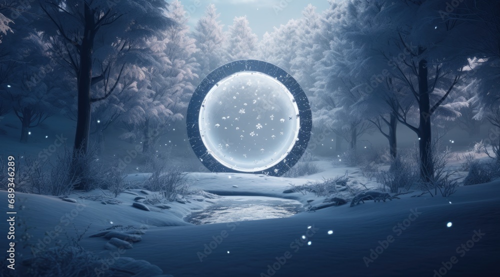 christmas frame in forest with snowflakes, christmas frame in forest with snowflakes,