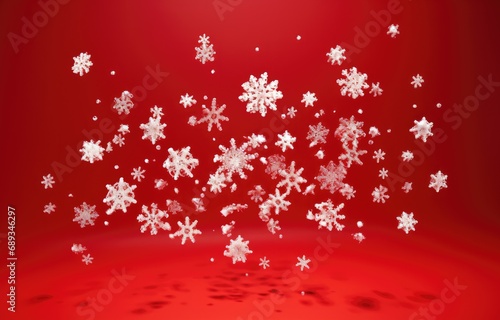 christmas holiday decoration snowflakes falling on red background,