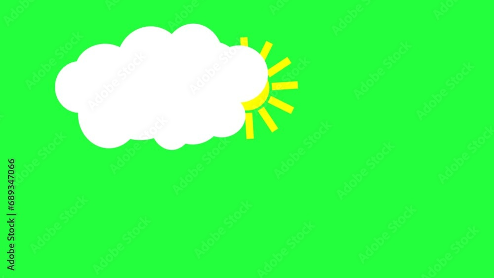 Cute animation of sun, clouds and rain on isolated green screen Cute animation of sun, clouds and rain on isolated green screen