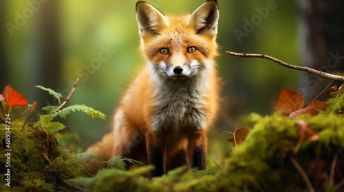 Image of a cute red fox in its natural forest habitat.