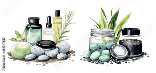 Spa cosmetics  watercolor clipart illustration with isolated background.