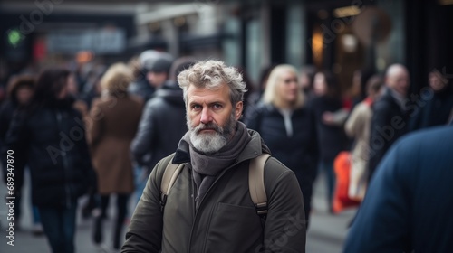 random passerby walking on a city street