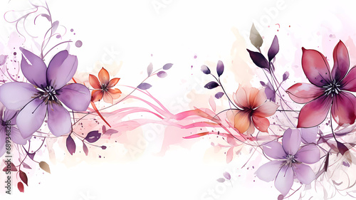 Beautiful watercolor flowers on a white isolated background. Place for text. Banner. Generated AI. Improved photoshop