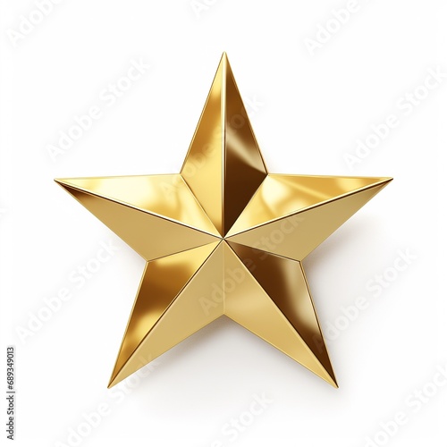 Gold Star on white background isolated. Decoration Christmas tree top gold star. Gold glitter star decoration on top of a Christmas tree with isolated against white