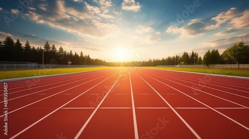 Image of running track  in the glow of natural sunlight.