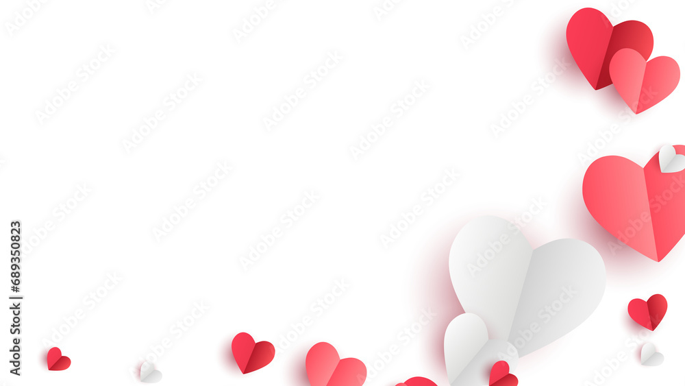Valentines hearts postcard. Paper flying elements on transparent background. Vector symbols of love in shape of heart for Happy Women's, Mother's, Valentine's Day, birthday greeting card design. PNG	