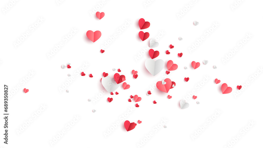 Valentines hearts postcard. Paper flying elements on transparent background. Vector symbols of love in shape of heart for Happy Women's, Mother's, Valentine's Day, birthday greeting card design. PNG	