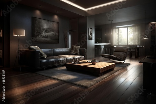 Wallpaper Mural Interior of living room in dark brown colors in luxury house. Torontodigital.ca