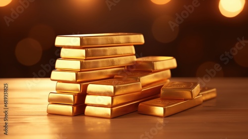 Gold bars with a beautiful background. Financial sphere, money, shares. Profit for the year. Banking. Trading exchanges, investments, trading. Rising prices, economy, currency. Precious metals.