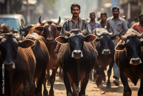 Indian shepherd leads cows generative ai
