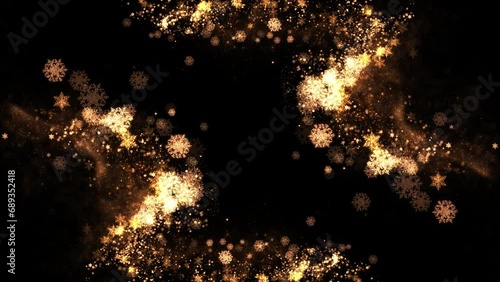 Golden snowflakes and particles animated on Transparent background. Gold dust Loop Transparent Video v06 photo