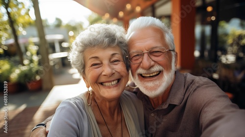 Selfie of a happy and loving elderly couple.