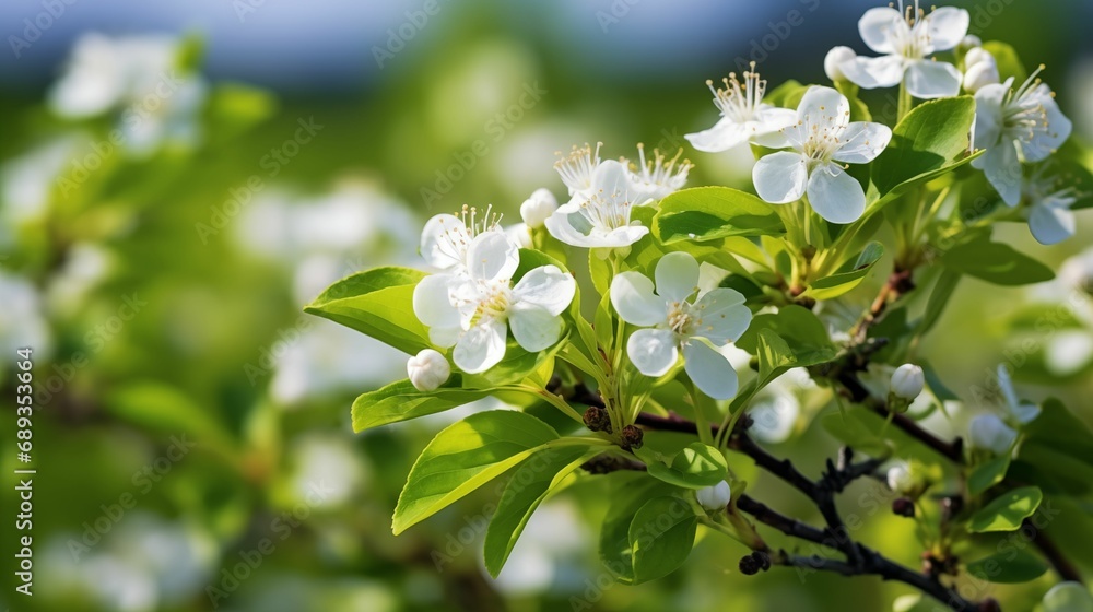 Obraz premium White blueberry flowers on fresh spring growth.