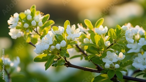 White blueberry flowers on fresh spring growth.