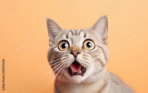 Crazy surprised cat makes big eyes