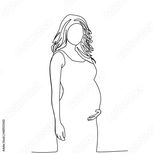 Pregnant woman one line drawing vector illustration.