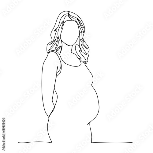 Pregnant woman one line drawing vector illustration.