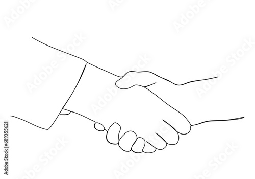 One line drawing handshake, vector illustration.