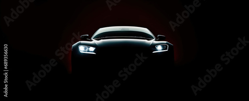 Black modern sport car closeup on black background. Generative ai.