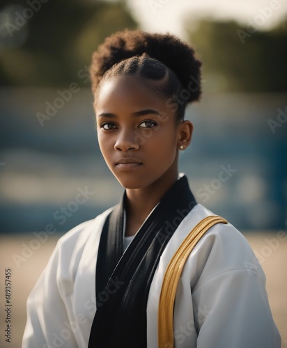 american black Tefenage girl in a martial arts uniform