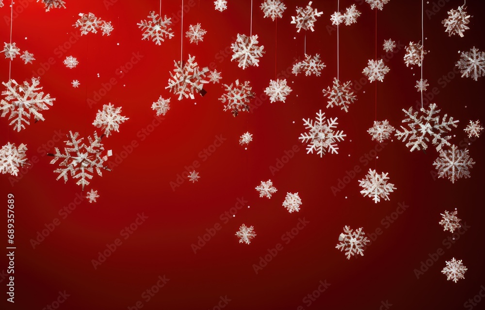 christmas snowflakes falling in red background with white snowflakes falling,