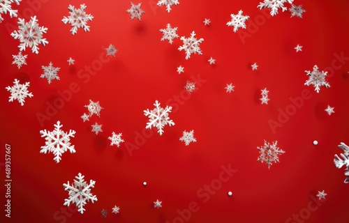 christmas snowflakes falling in red background with white snowflakes falling,